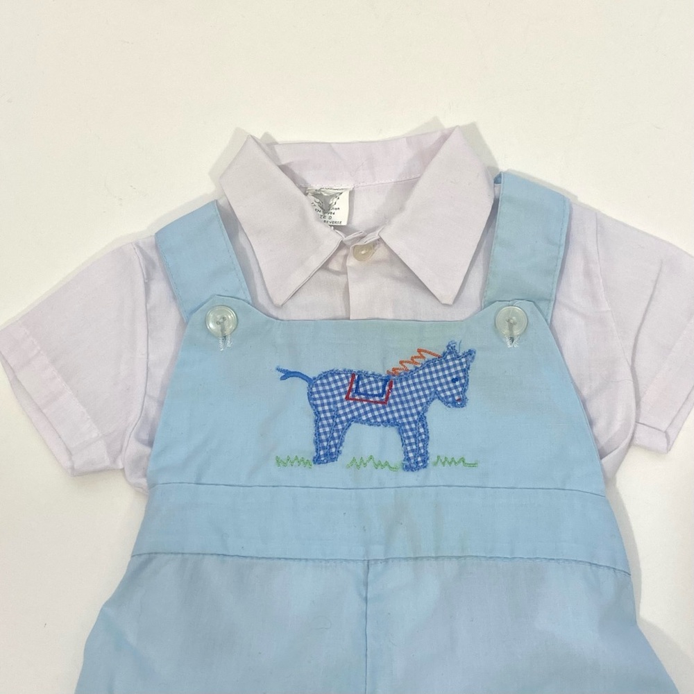 Vintage 80’s Baby Boy’s Romper Outfit  with Embroidered Horse 9 Months - Picture 5 of 7